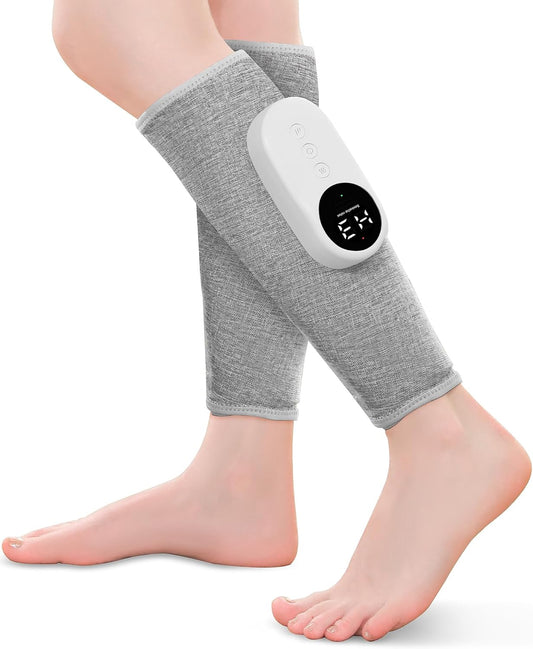 Leg Massager with Heat and Compression, Calf Massager for Circulation and Pain with 3 Intensities, 3 Modes, Restless Legs Syndrome Relief Compress Leg Machine, Gifts for Women (Pair) (Light Gray)
