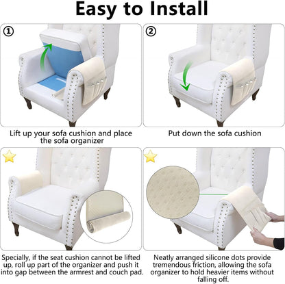 Remote Control Holder, Anti Slip Armchair Caddy Couch Caddy with 5 Pockets | Remote Holder Couch Caddy with 5 Pockets for Storage Accessories Bedside Organizer Senior Gifts (Beige,35''x12.4'')