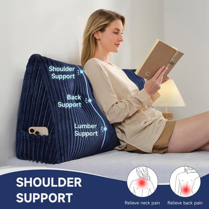 Z-hom Headboard Pillow, Wedge Backrest Cushion, Queen Size,NO Roll Pillow | Grey Triangular Backrest Cushion Equipped,NO Roll Pillow,Ideal for Reading,Sitting Up in Bed&Filling Headboard Gaps