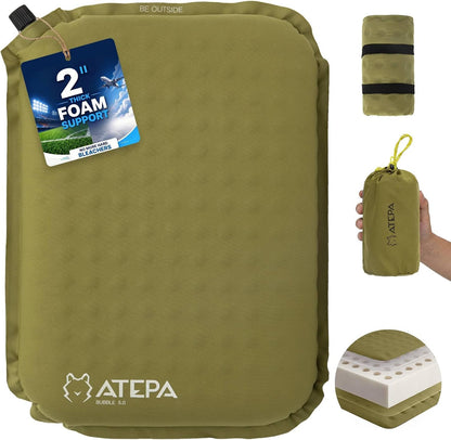 ATEPA Inflatable Seat Cushion | 2" & 2.5" foam core seat pad, Self inflating, Compact, Stadium, Airplane, Travel, Camping, Hiking, Sports events