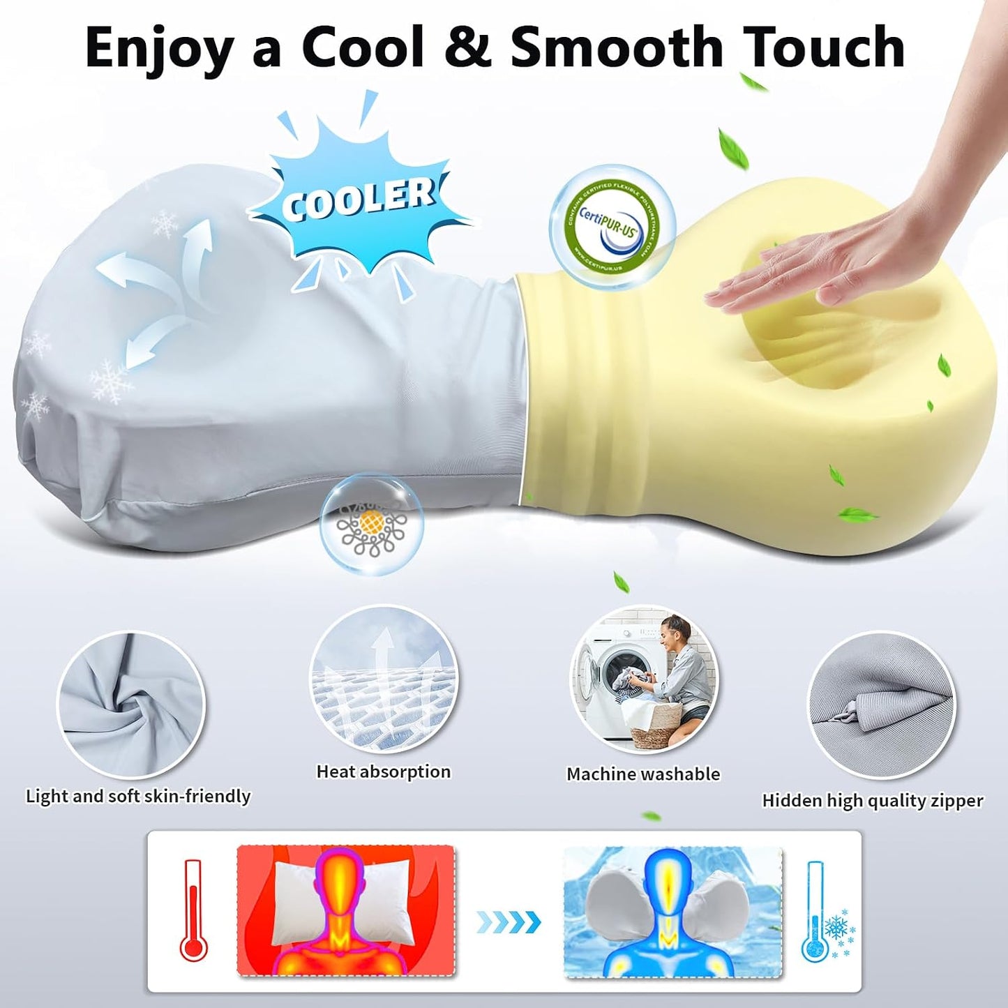 Cervical Neck Roll Pillow, Say Goodbye to Neck Pain, Travel Neck Support Pillow for Side Sleepers, Ergonomic Memory Foam Camping Pillow, Cervical Traction Device with Storage Bag
