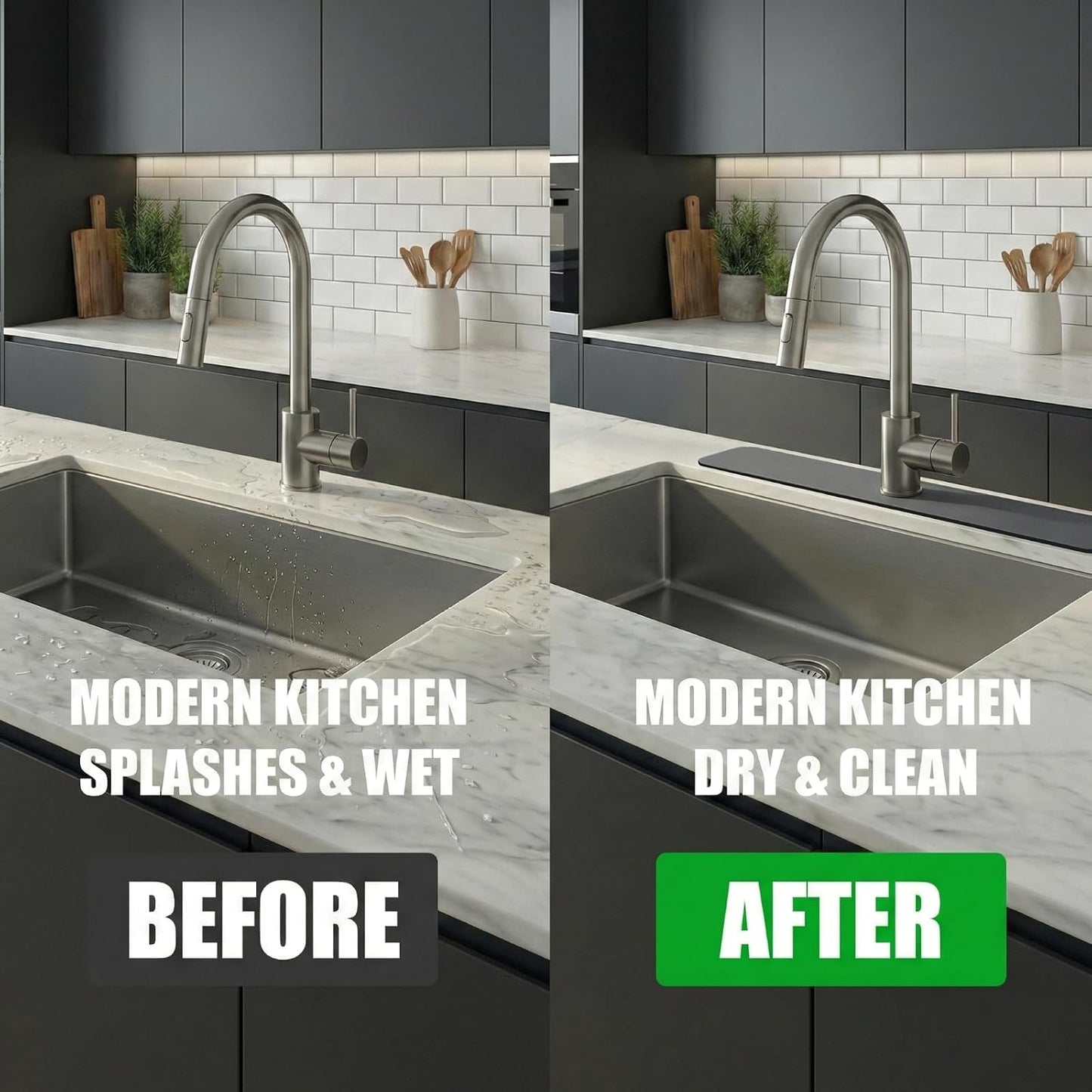 Customizable Kitchen Sink Faucet Mat: 30"Lx5.5"W Absorbent Splash Guard | Non-slip Fabric Rubber Mat, Cut to Fit Oval Rectangle Square Faucet & 2,3,4 Holes Irregular Sink with Soap Dispenser Air Gap