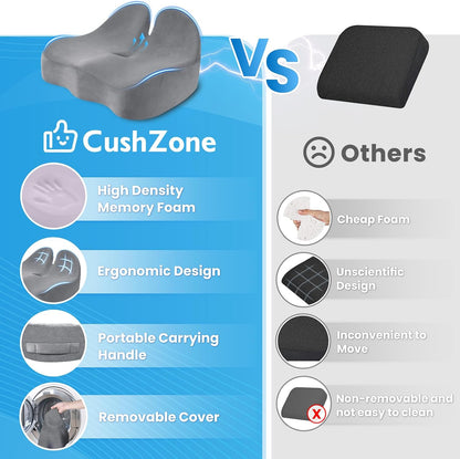 CushZone Ergonomic Seat Cushion, Sciatica Support for Office Chair, Black