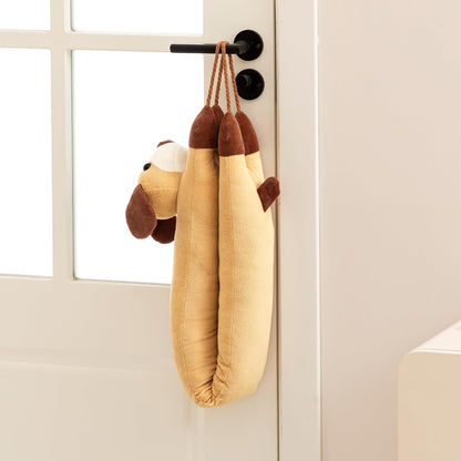 habibee Door Draft Stopper, Weighted Noise Blocker 38 in Coffee Dog | Robust Herringbone Fabric, Weighted Sandbags, Bouncy Cotton Filling, Blocks Light & Dust, Tool-free Setup, Animal Home Decor