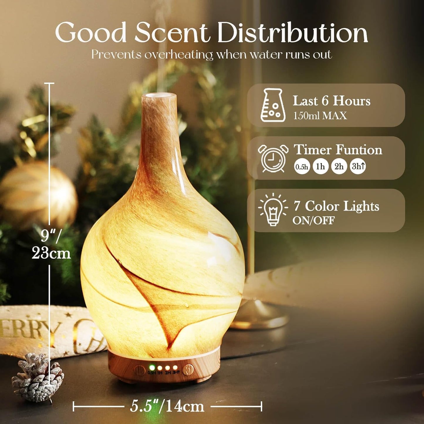 Porseme 150ml Essential Oil Diffuser Glass Color Changing Aroma Air Diffusers Aromatherapy Ultrasonic Cool Mist Humidifier 6 Running Hours Waterless Auto-Off for Sleeping, Yoga, Office, Spa (Ink)