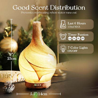 Porseme 150ml Essential Oil Diffuser Glass Color Changing Aroma Air Diffusers Aromatherapy Ultrasonic Cool Mist Humidifier 6 Running Hours Waterless Auto-Off for Sleeping, Yoga, Office, Spa (Ink)