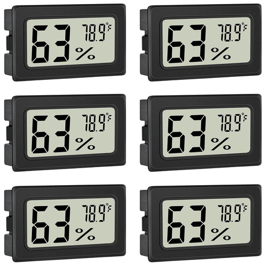 Humidity Meter Indoor Thermometer 6-Pack Mini Digital Thermometer Hygrometer Indoor Temperature Humidity Meters Gauge LCD Display Fahrenheit (℉) for Greenhouse, Reptile Tank, Cellar, Closet