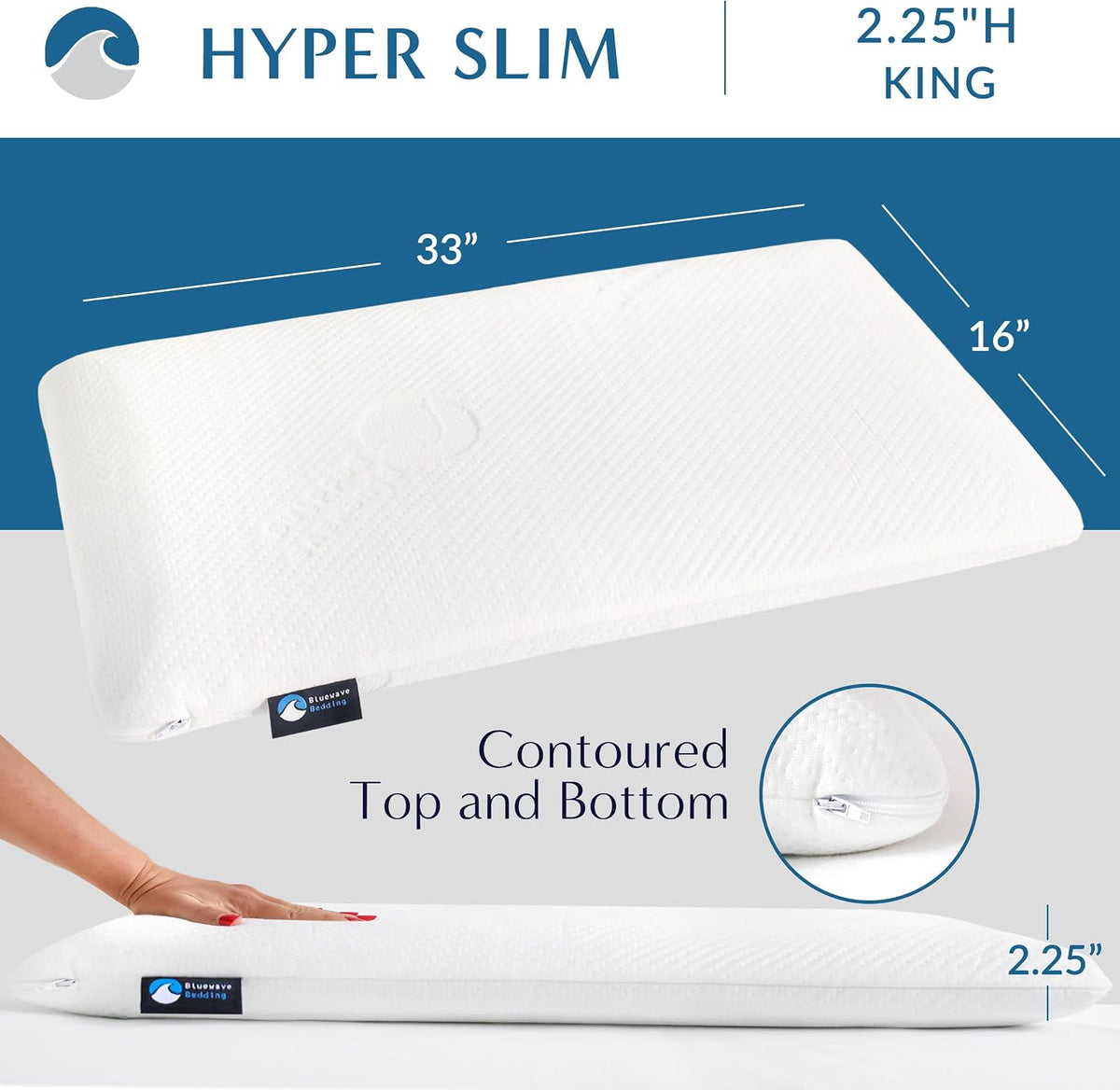 Bluewave Bedding Ultra Slim Gel Memory Foam Pillow for Stomach and Back Sleepers - Thin, Flat Design for Cervical Neck Alignment and Deeper Sleep (2.75-Inches Height, Standard Size)