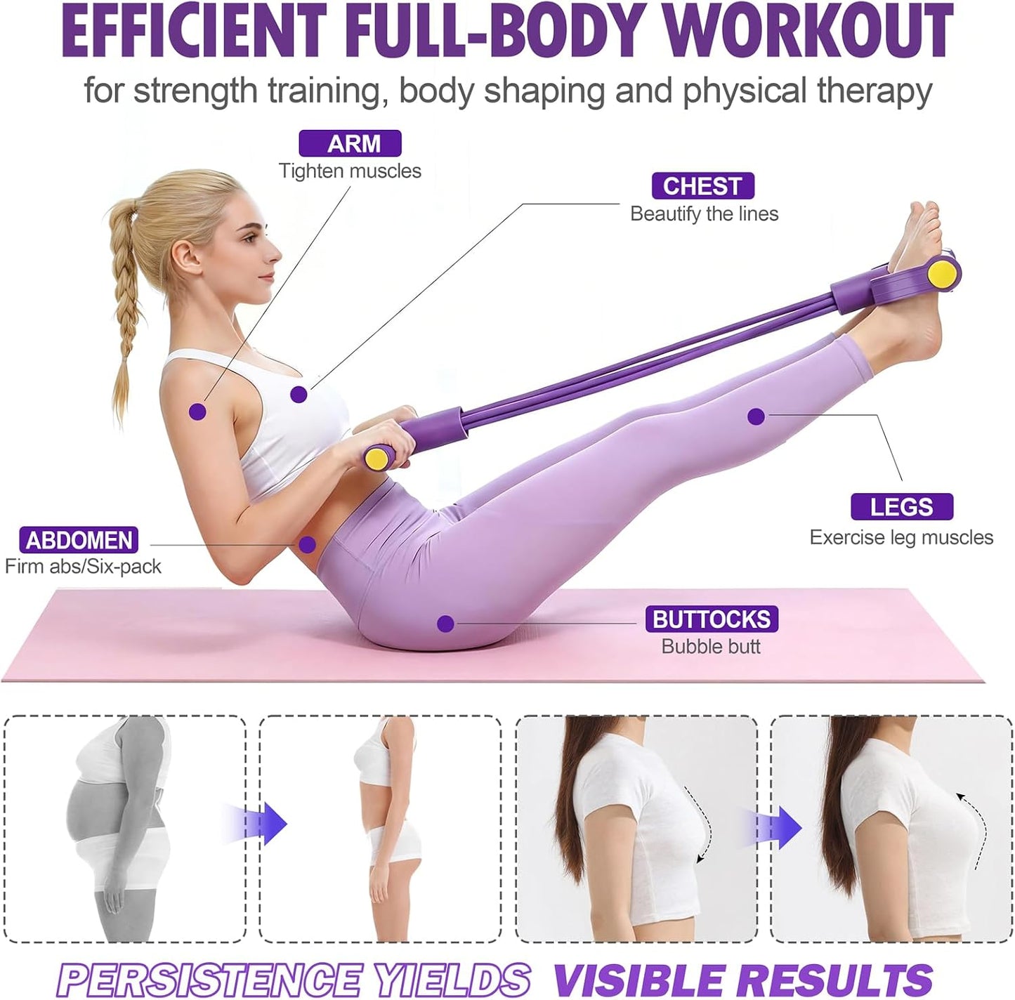 Foot Pedal Resistance Bands with Handles, 6-Tube Multifunction Exercise Bands, Durable Home Gym Fitness Equipment for Women & Men