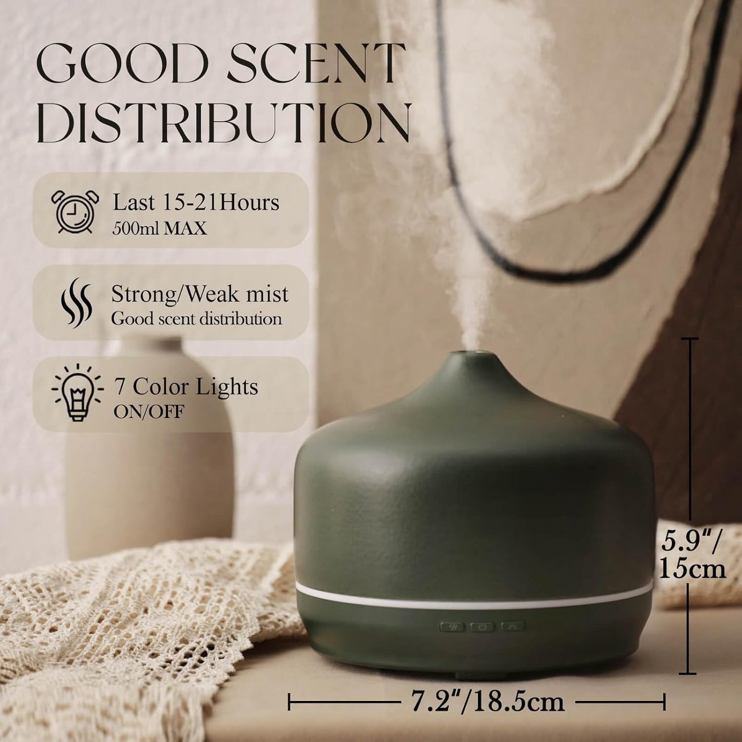 Porseme 500ml Glass Essential Oil Diffuser Aromatherapy Ultrasonic Cool Mist Humidifier 15-21 Running Hours Waterless Auto-Off Air Diffusers for Sleeping Yoga Working Spa(Light Blue)