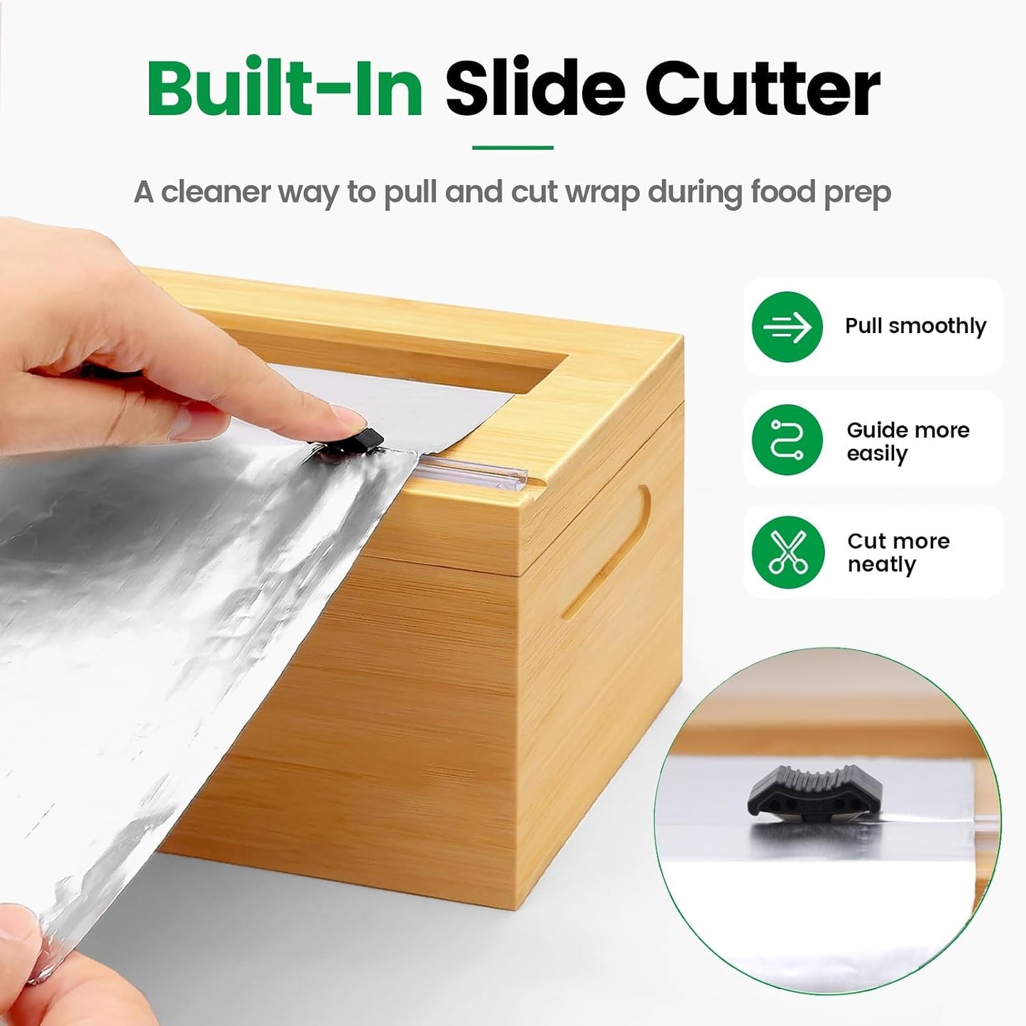 Libreshine 12-Inch Bamboo Plastic Wrap Dispenser with Cutter for Large Roll | Fits many 3000 ft plastic wrap and 1000 ft foil rolls, including Kirkland Signature rolls sold at Costco