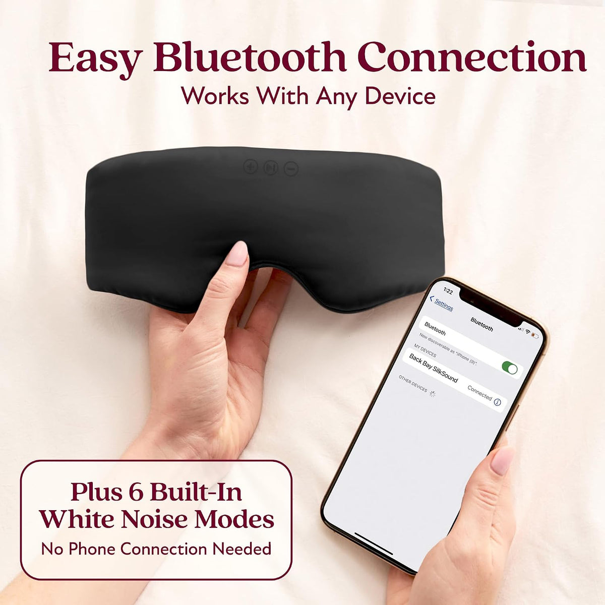 SilkSound Bluetooth Sleep Mask, 100% Mulberry Silk Headphones for Sleeping