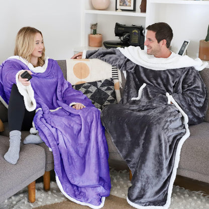 Catalonia Sherpa Wearable Blanket with Sleeves and Pocket for Adults