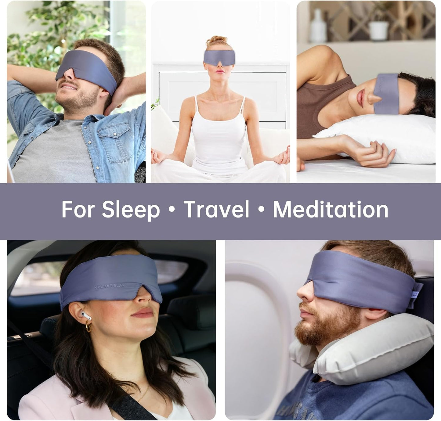 Calm&Relax Bamboo Sleep Mask - Cooling 3D Eye Mask, Lash Friendly,White | Total Blackout 3D Contoured Eye Mask for Travel, Home, Yoga - Adjustable Soft Viscose Night Blindfold for Side Sleepers