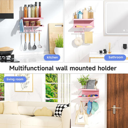 Dog Leash Holder for Wall, Leashes Hanger, Wall Mounted Dog Stuff Storage and Organizer, Metal Key Holder Pet Leash Hooks for Leashes, Training Treats, Chew Toys, Keys, Large (White)