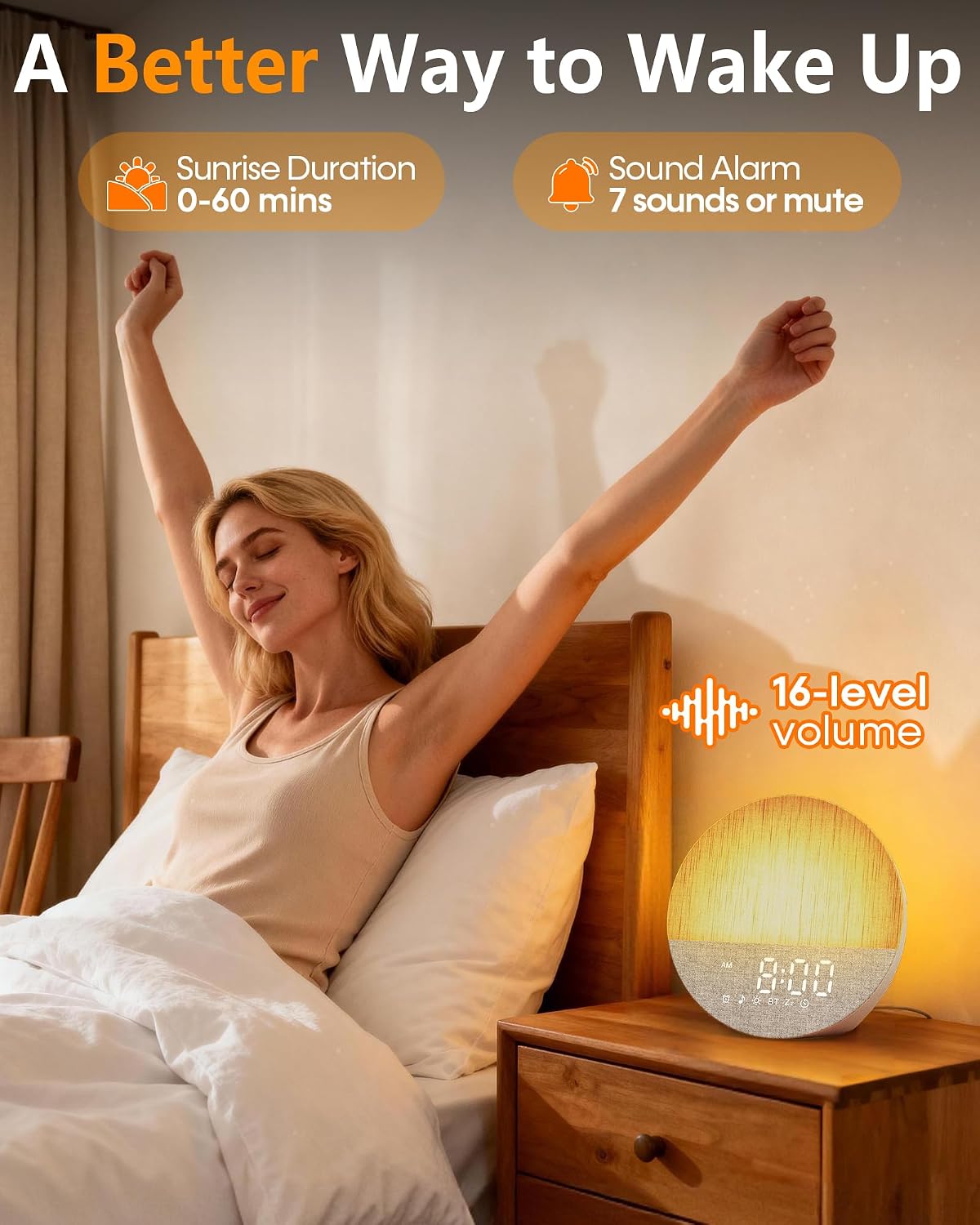 Sunrise Alarm Clock with Sounds Machine:Gentle Wake Up for Heavy Sleepers | Relieve Anxiety Dimmable Clock with Bluetooth Memory for Bedroom - White Noise Machine with 30 Sleep Sounds