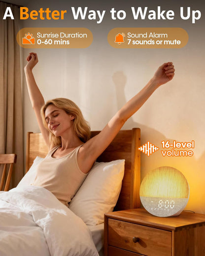 Sunrise Alarm Clock with Sounds Machine:Gentle Wake Up for Heavy Sleepers | Relieve Anxiety Dimmable Clock with Bluetooth Memory for Bedroom - White Noise Machine with 30 Sleep Sounds