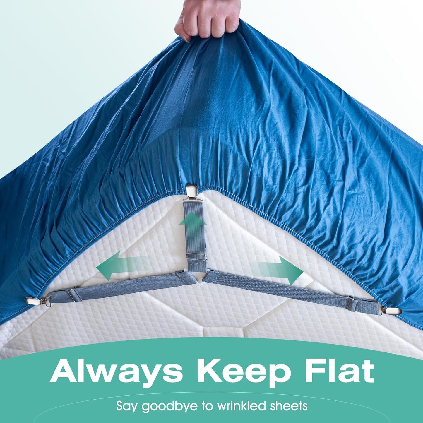 Bed Sheet Straps, Easy to Install Sheet Straps, Fitted Sheet Clips, Adjustable Sheet Fasteners, Say Goodbye to The Messy Sheets (Gray-4 Pcs)