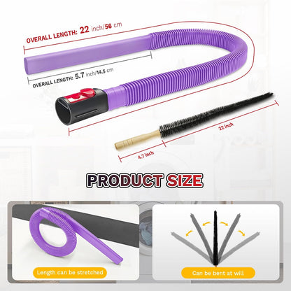 2 Pieces Dryer Vent Cleaner Kit,Lint Brush & Vacuum Hose | Vac Attachment with Flexible Lint Brush & Hose, Fits Most Vac for Dryer Lint Removal, Fire Prevention, Home Appliance Clean
