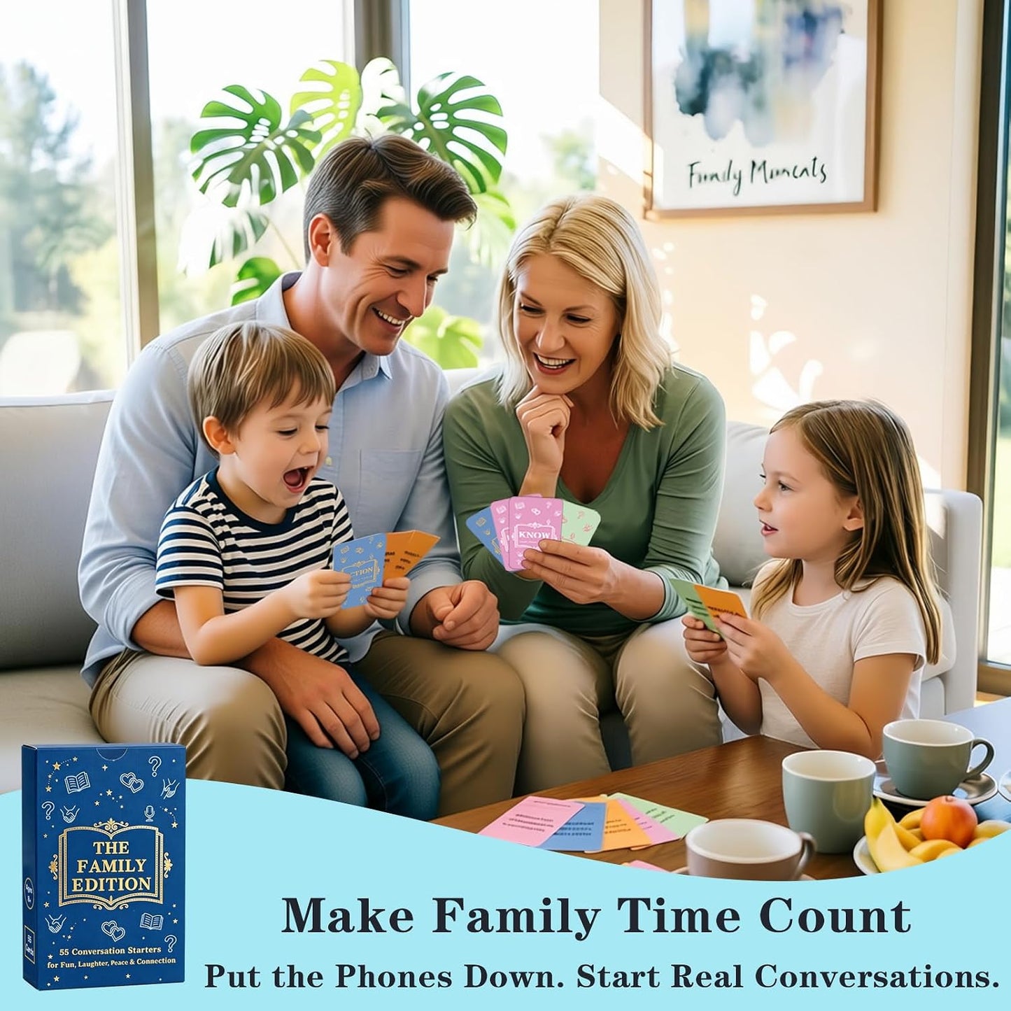 Family Conversation Cards - 55 Questions for Family Bonding, Teens & Adults | Fun Conversation Starters, Meaningful Family Game for Dinner Table, Road Trips & Quality Time