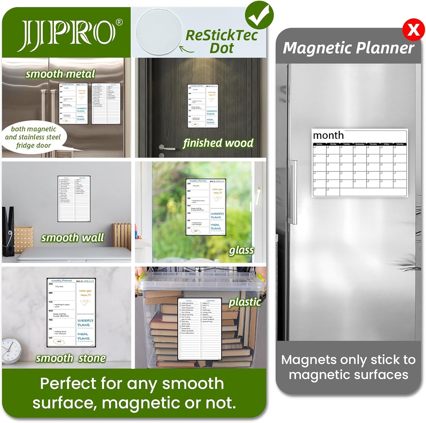 JJPRO Non-Magnetic Dry Erase Weekly Calendar for Fridge, Reusable Weekly Planner and to Do List Whiteboard Bundle -Starts Sunday,8.5"x12" Reusable Calendars Stick to Fridge,Wall, All Smooth Surfaces