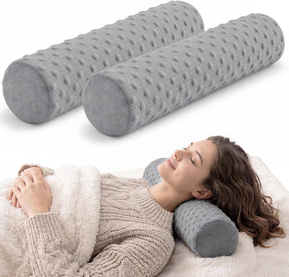 2 Pcs Cylindrical Cervical Neck Pillow for Pain Relief, Memory Foam 18" x 4" Round Pillow with Removable Washable Cover, Cylinder Bolster for Cervical Support, Sleeping, Travel, Home, Office