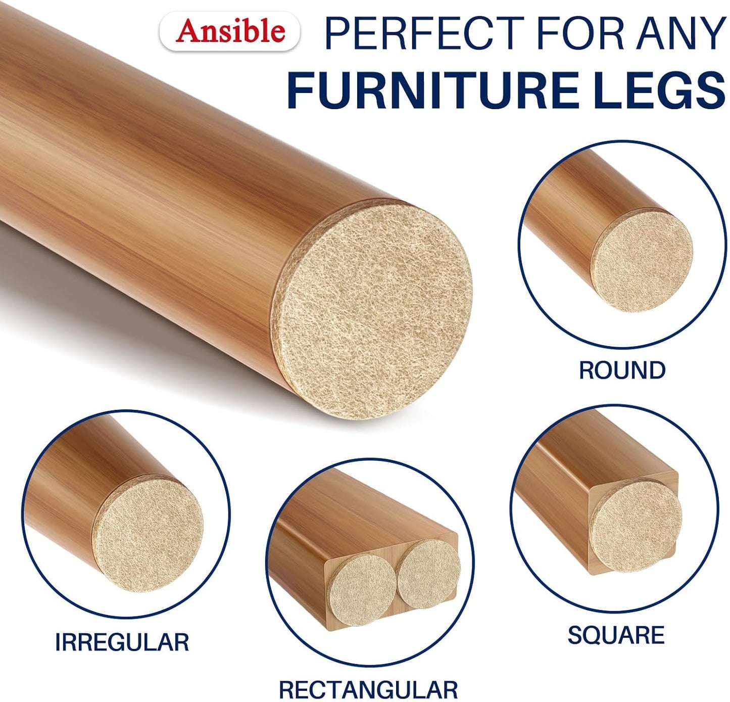 Ansible Felt Furniture Pads Chair Leg Floor Protectors 1" 60PCS | Felt Pads for Hardwood Floors,Self-Adhesive, Reduce Noise and Anti-Scratches,Easy to Install,Beige,Round
