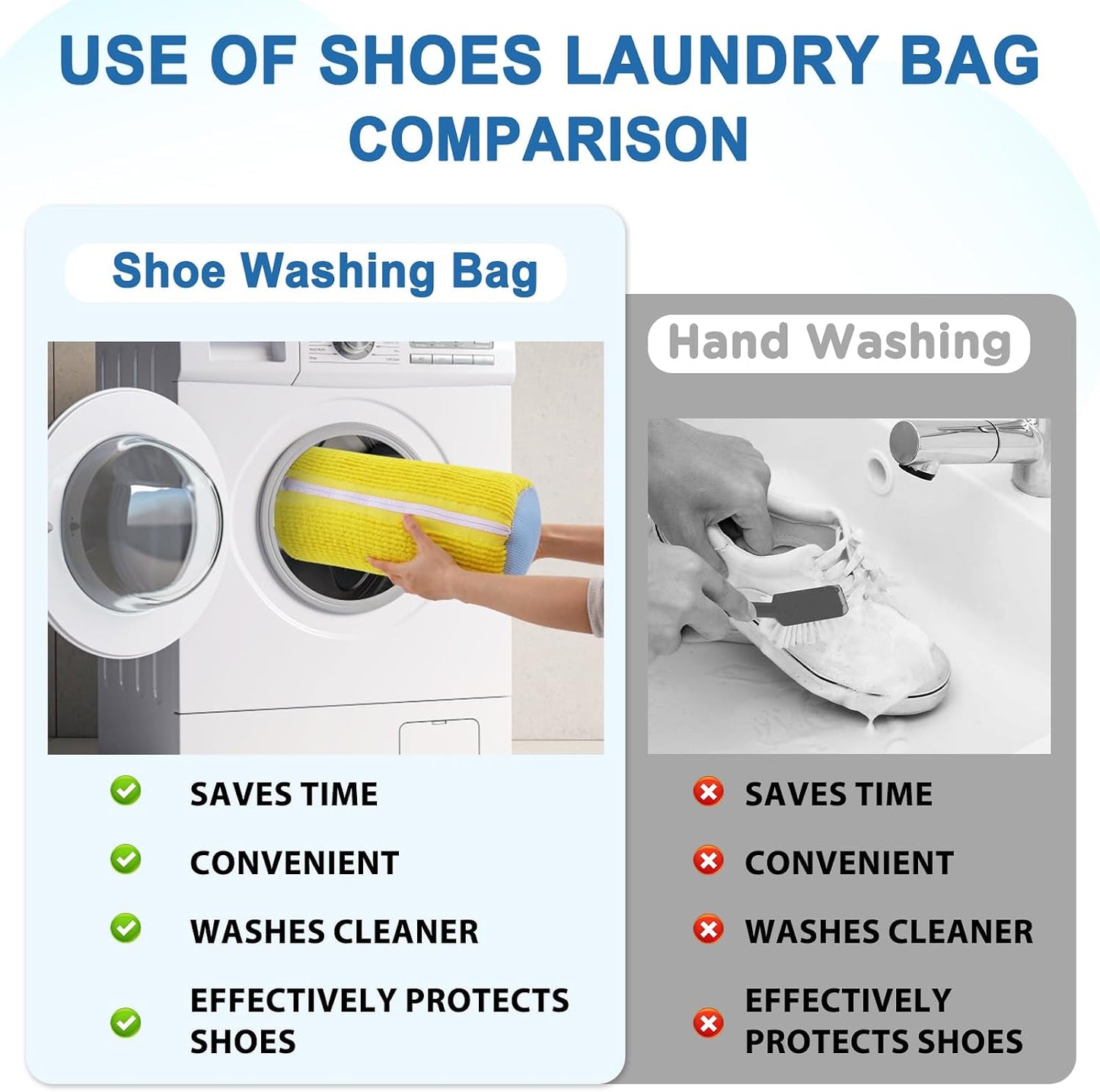 Aship Shoe Washing Machine Bag, Laundry Shoes Bag for Washer & Dryer - 2PC Reusable Shoe Cleaning Bag for Sneakers,Tennis Shoes, 360° Deep Cleaning With Self-locking Zipper for All Shoes Sizes - White