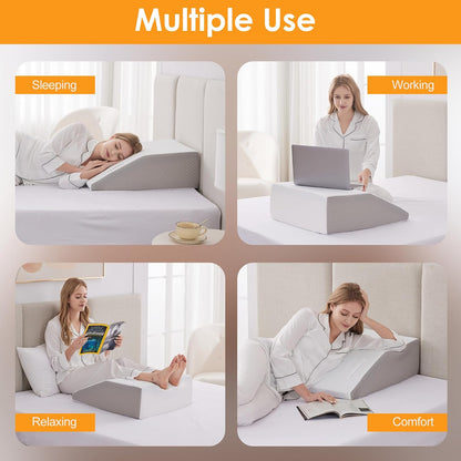 Ruqmuis Leg Elevation Pillow for After Surgery, 10inch Foam Leg Elevating Pillow for Swelling and Blood Circulation, Leg Wedge Pillow for Sleeping, Knee Pillow for Knee Hip Ankle Pain Relief, Velvet
