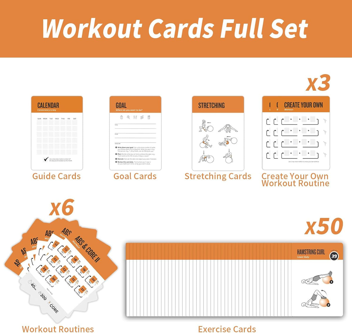 Half Balance Ball Workout Cards, 62 Exercises Cards Deck Large Size 5" x 3.5" Fitness Cards for Women & Men, Beginner Fitness Guide to Training Exercises at Home or Gym