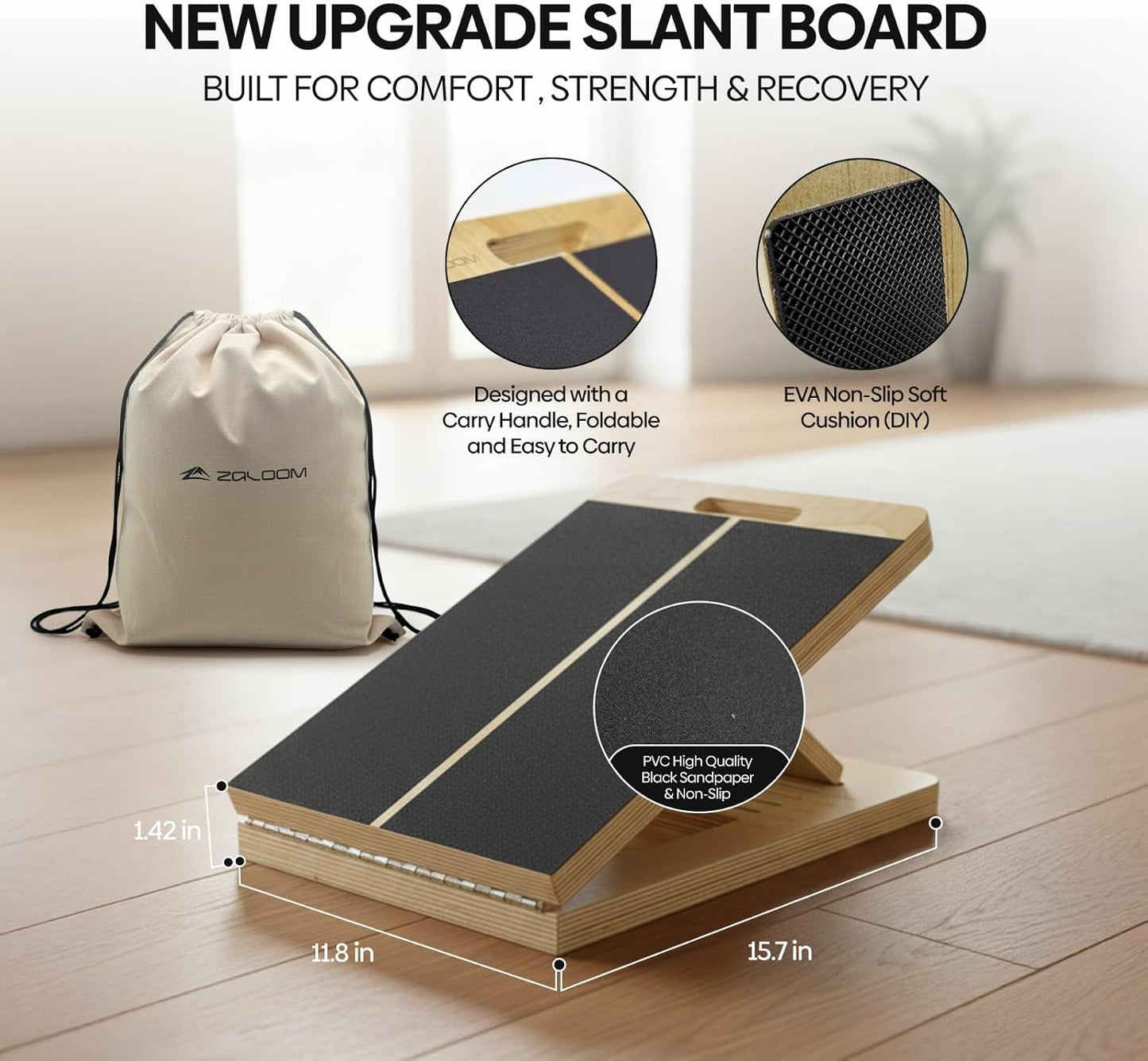 Wooden Slant Board for Calf Stretching - 6 Adjustable Angles, 400 Lbs Capacity Calf Stretcher Slant Board for Squats, Knees, Ankle, Leg, Heel & feet, Squat Wedge & Physical Therapy Equipment