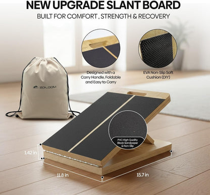 Wooden Slant Board for Calf Stretching - 6 Adjustable Angles, 400 Lbs Capacity Calf Stretcher Slant Board for Squats, Knees, Ankle, Leg, Heel & feet, Squat Wedge & Physical Therapy Equipment