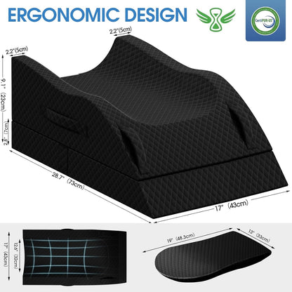 TranquilRelax Leg Elevation Pillows for After Surgery, Wedge Pillow, Grey | Memory Foam, All-around Knee & Ankle Support for Swelling, Height-adjustable, Nop-Slip Bottom, Washable Cover, Single-leg