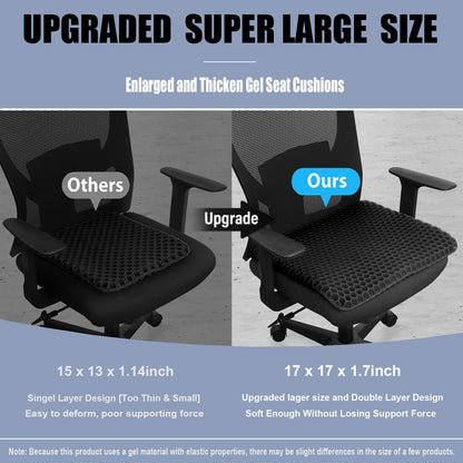 Gel Seat Cushion for Long Sitting - 1.65inch Double Thick Cooling Egg Cushion for Back, Hip, Sciatica, Coccyx, Tailbone Pain Relief - Office Chair Car Seat Cushion – Wheelchair Cushions