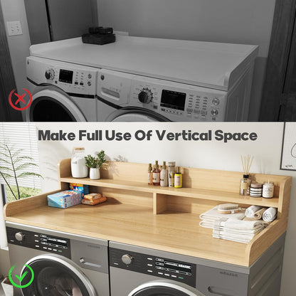 2-Tier Washer and Dryer Countertop with 2.75" H Guard,54" W x 27.5" D Laundry Countertop Cover with Non-Slip Pad,Large Space Laundry Topper for Folding Clothes Over Washer and Dryer-White