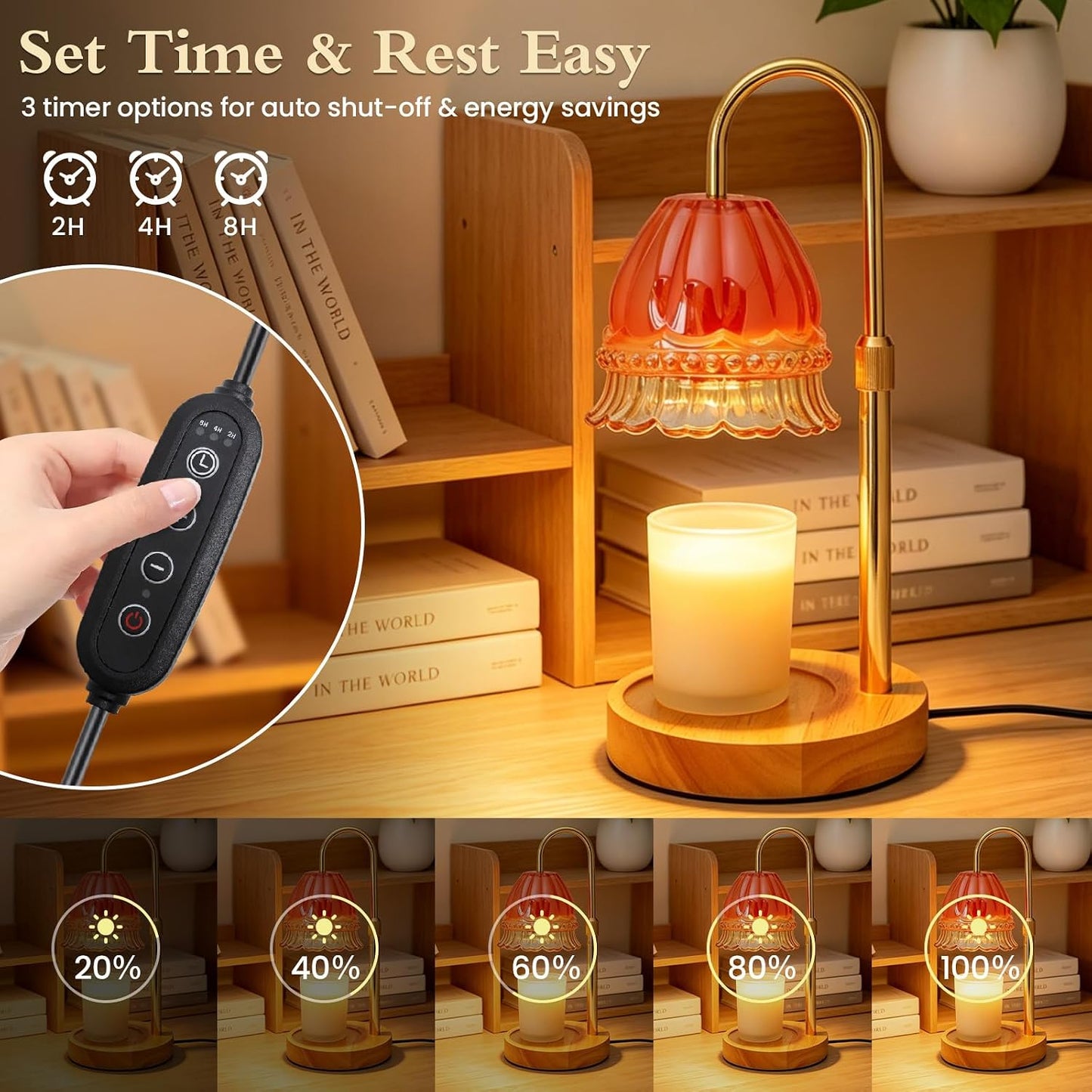 Candle Warmer Lamp with Timer,Birthday Gifts for Women Home Decor | Timer Dimmable,Height Adjustable,Glass Lampshade,Holiday Gift,Includes 2 Bulbs