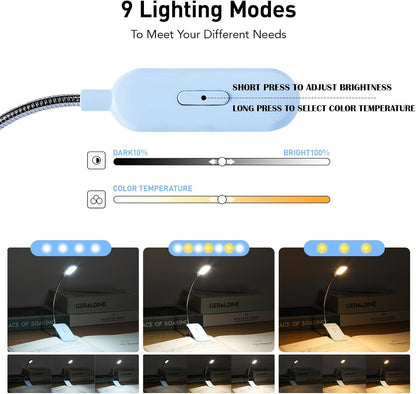 VAVOFO Rechargeable Book Light for Reading in Bed Kids, 7 LED Reading Light with 9-Level Warm Cool White Daylight, Eye Care Lamp with Power Indicator for Bookworms (Yellow)