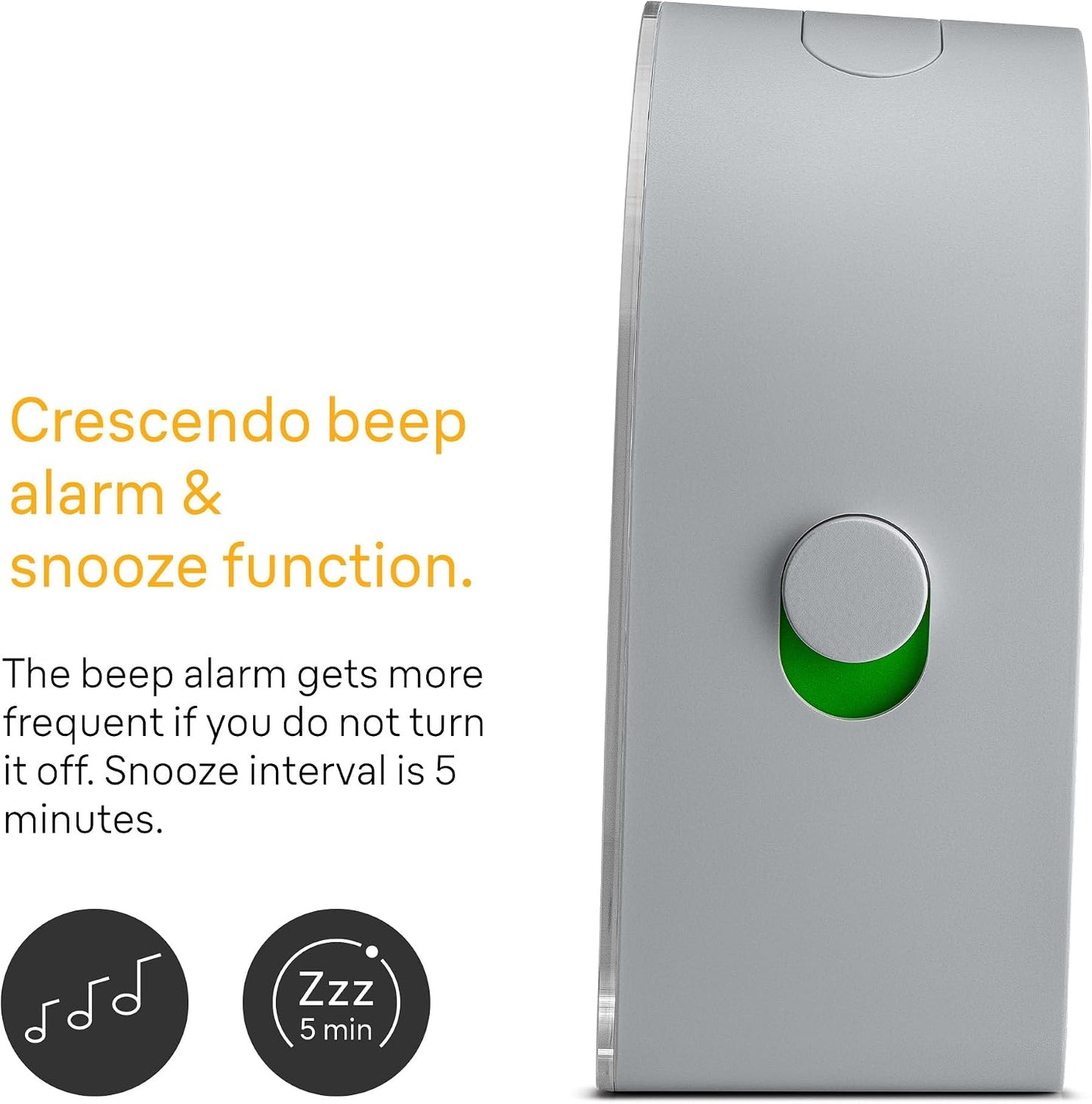 Braun Classic Analogue Alarm Clock with Snooze and Continuous Backlight, Quiet Quartz Movement, Crescendo Beep Alarm in White, Model BC22W.