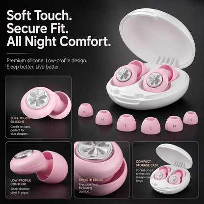 HEKKE 45dB Ear Plugs for Sleeping, Soft Silicone for Side Sleepers, 4 Sizes | Reusable soft silicone with XS/S/M/L sizes for side sleepers, concerts, flights and hotels; carrying case included.
