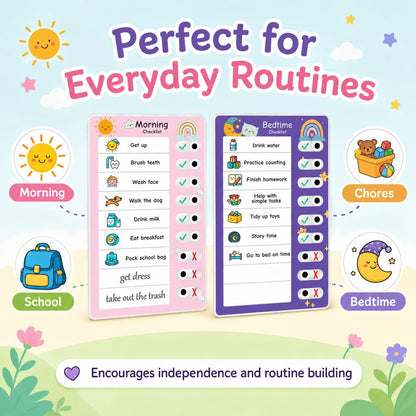 2PCS Magnetic Visual Chore Chart for Kids, Schedule Checklist for Kids, Kids to Do Task (1 Morning Checklist Boards, 1 Bedtime Checklist Boards) (Pink)