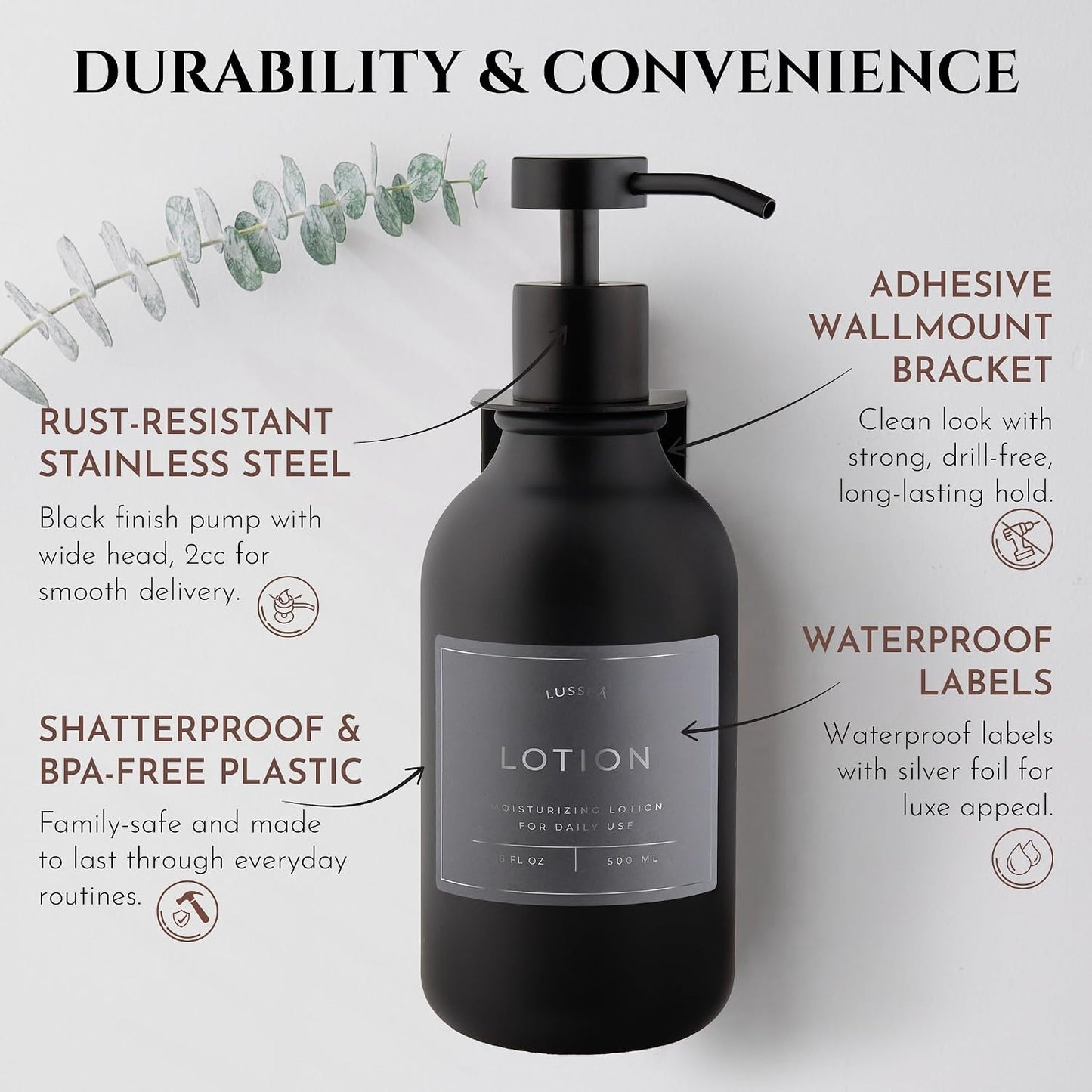 Shower Shampoo Dispenser Wall Mounted – 3 Refillable 16.9 oz Clear Bottles with Stainless Steel Pumps & No-Drill Adhesive Holders – Soap Dispenser Set for Bathroom (3 X Clear/Silver)