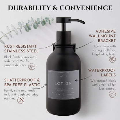 Shower Shampoo Dispenser Wall Mounted – 3 Refillable 16.9 oz Clear Bottles with Stainless Steel Pumps & No-Drill Adhesive Holders – Soap Dispenser Set for Bathroom (3 X Clear/Silver)
