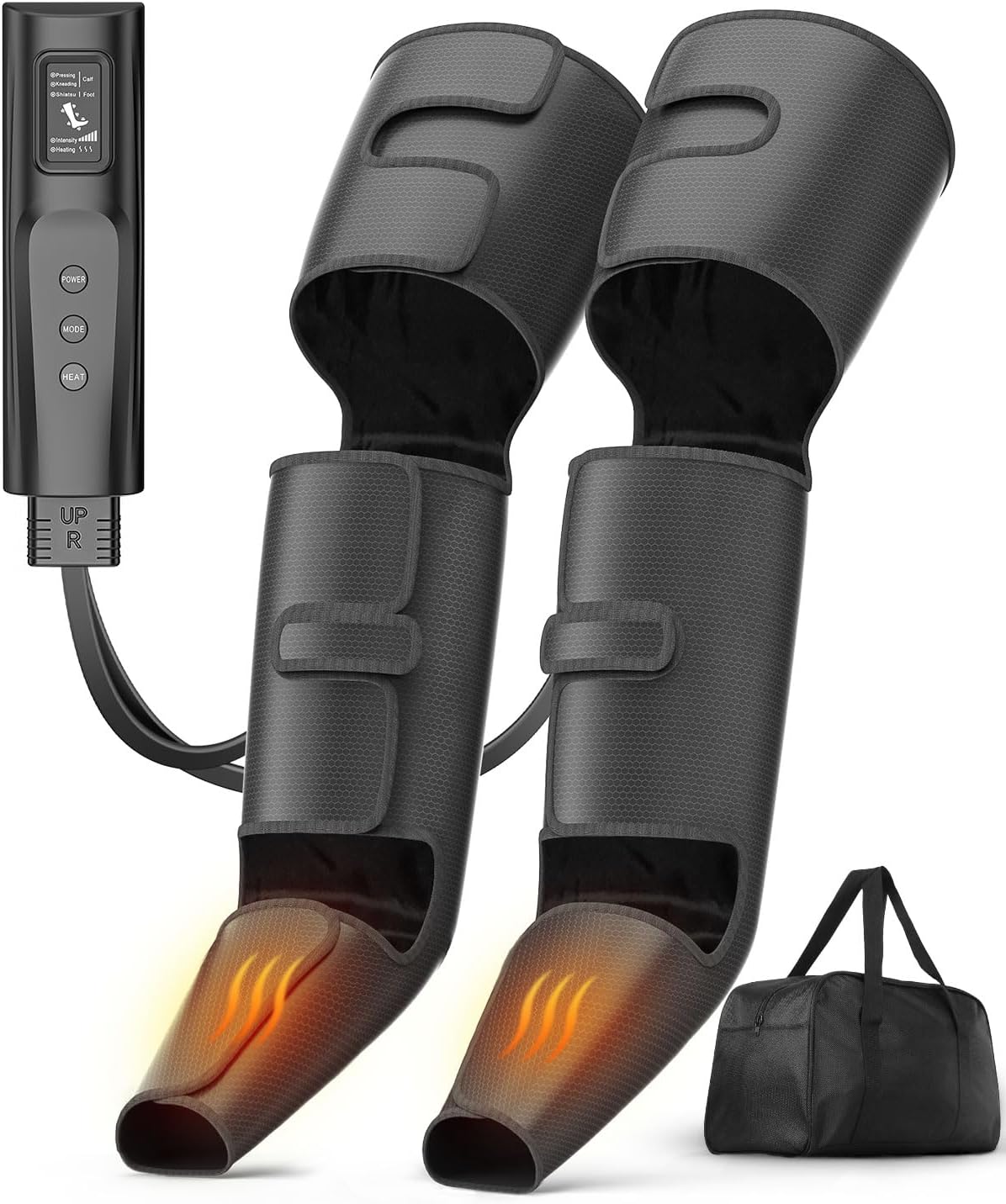 Leg Compression Boots: Foot Compression Massager with 3 Heating 3 Modes 3 Intensities, Leg Massager Relaxation System for Muscle - FSA Eligible Gift for Mom, Dad (Black, Medium)