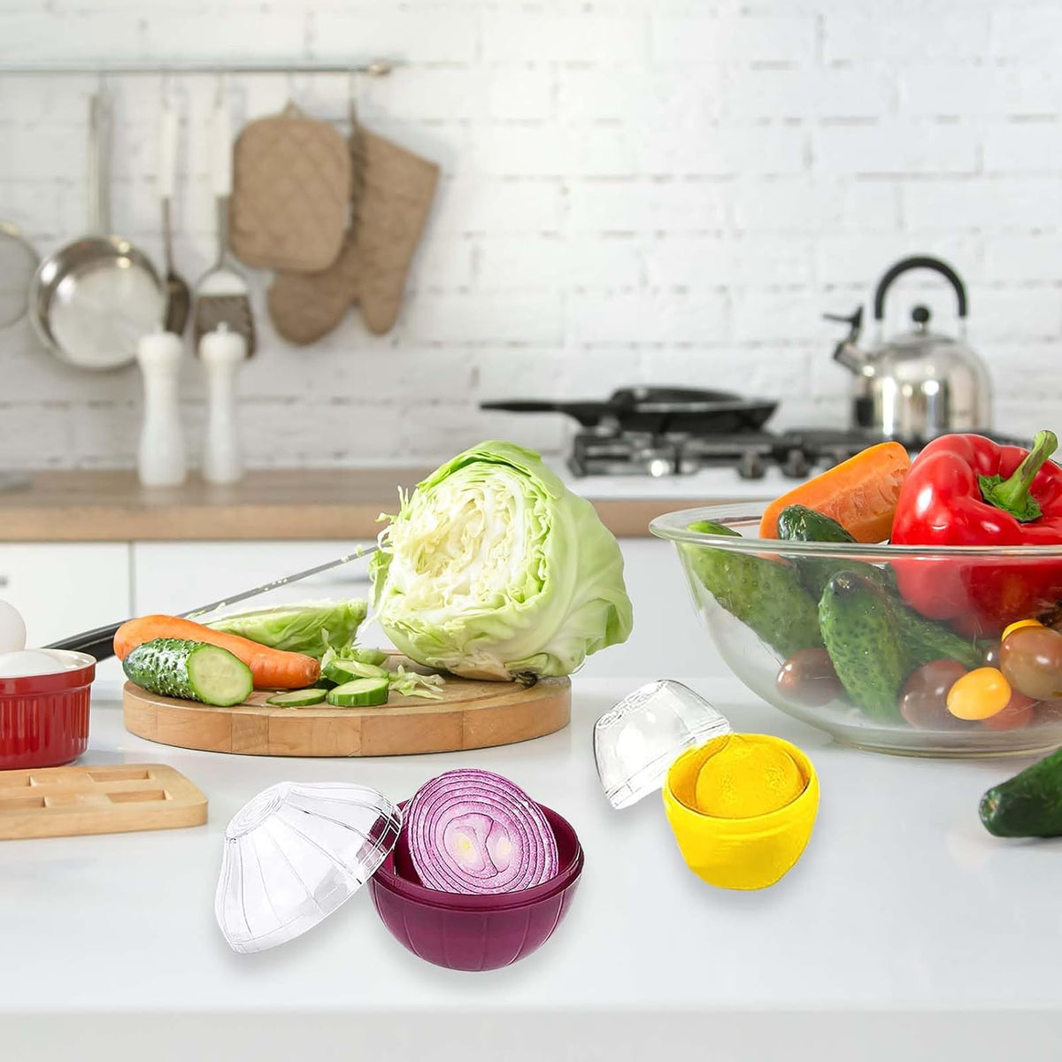 2PCS Tomato and Onion Storage Containers with Peeler, Freshness Keepers for Onion and Tomato, Ideal for Fridge Vegetable Crisper, Keeps Food Fresh Longer