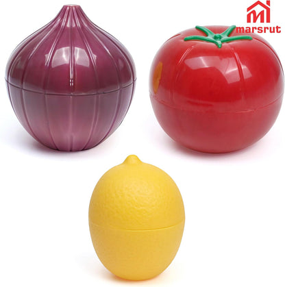 Marsrut 3pcs Vegetable Saver Storage, Onion Keeper for Refrigerator, Creative Container for Kitchen Garlic Onion Tomato Lemon Crisper Green Fruit Food Containers Holder with Lids