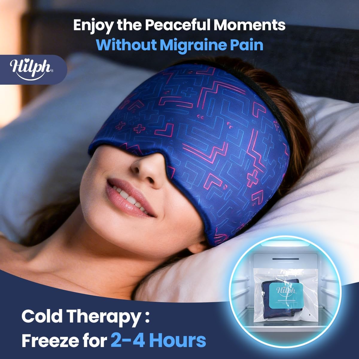 Hilph Adjustable Migraine Relief Cap, Headache Hat with Thickened Gel | Reusable, Flexible Gel, 360° Cold Compression Therapy Wrap for Tension, Stress, Sinus & Hangover Relief, Gift for Women Men