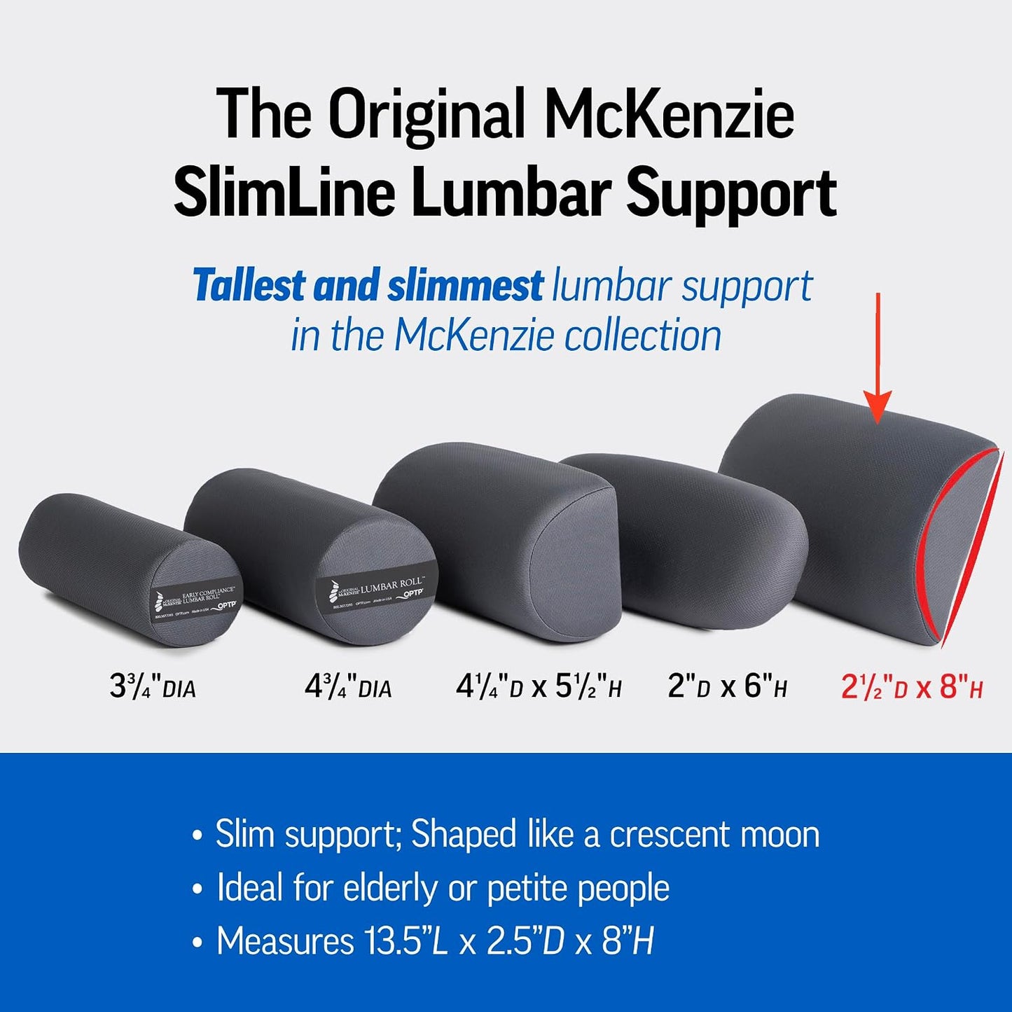 OPTP The Original McKenzie Slimline Lumbar Support, Slim Lumbar Cushion | Low back support for office chair, car seats & travel lumbar pillow, the preferred lumbar cushion by physical therapists