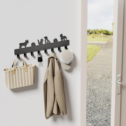 GTK Key Holder for Wall Key Hooks with Tray and 6 Hooks, Wall Mounted Key Holder for Hallway, Key Rack with Shelf for Mail Storage (Black)