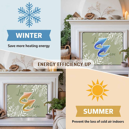 Magnetic Fireplace Cover Brown Rustic Wood Grain Fireplace Screen Decorative Leaves Laugh Love Insulation Fireplace Blocker Blanket Save Energy Fireplace Draft Stopper Covers for Living Room 36x30