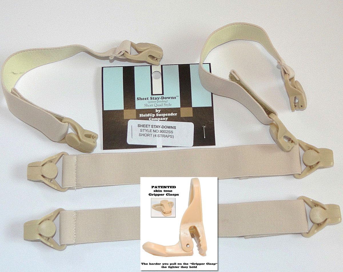 Holdup Bed Sheet Stay-Downs Short Quad USA Patented Plastic Gripper Clasps